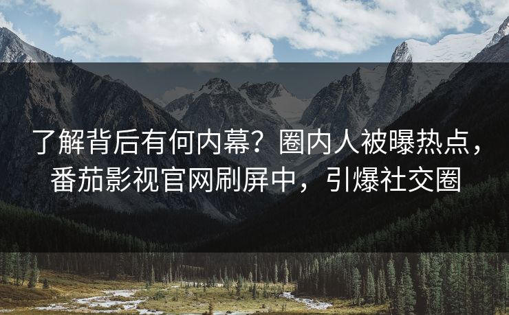 了解背后有何内幕？圈内人被曝热点，番茄影视官网刷屏中，引爆社交圈