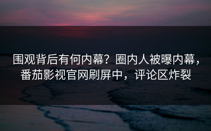 围观背后有何内幕？圈内人被曝内幕，番茄影视官网刷屏中，评论区炸裂